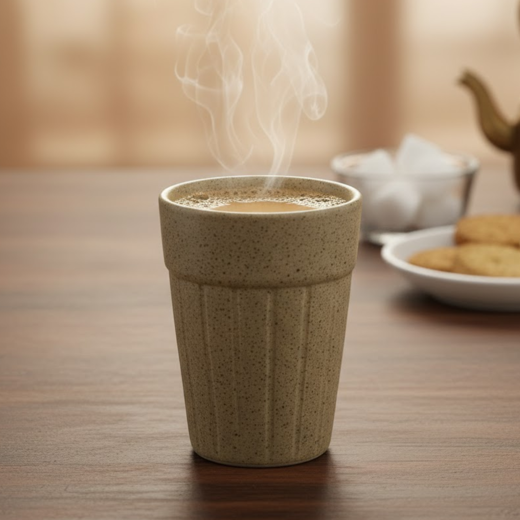 DailyAlley Ceramic Kulhad Tea Cups with Stand (Set of 6) - Speckled Chai Cups for Home & Office - Multi-Color Kulhar Set Dailyalley