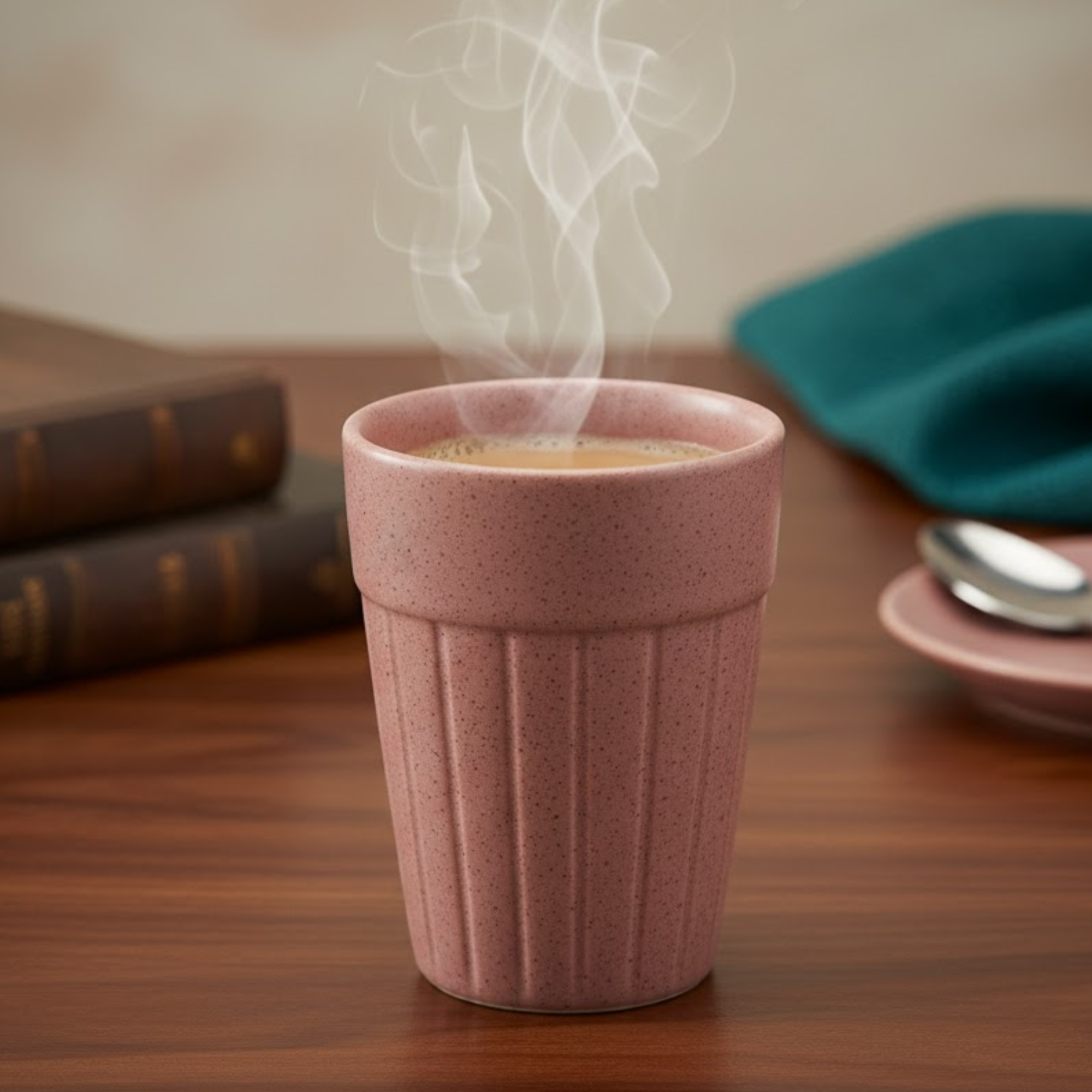 DailyAlley Ceramic Kulhad Tea Cups with Stand (Set of 6) - Speckled Chai Cups for Home & Office - Multi-Color Kulhar Set Dailyalley