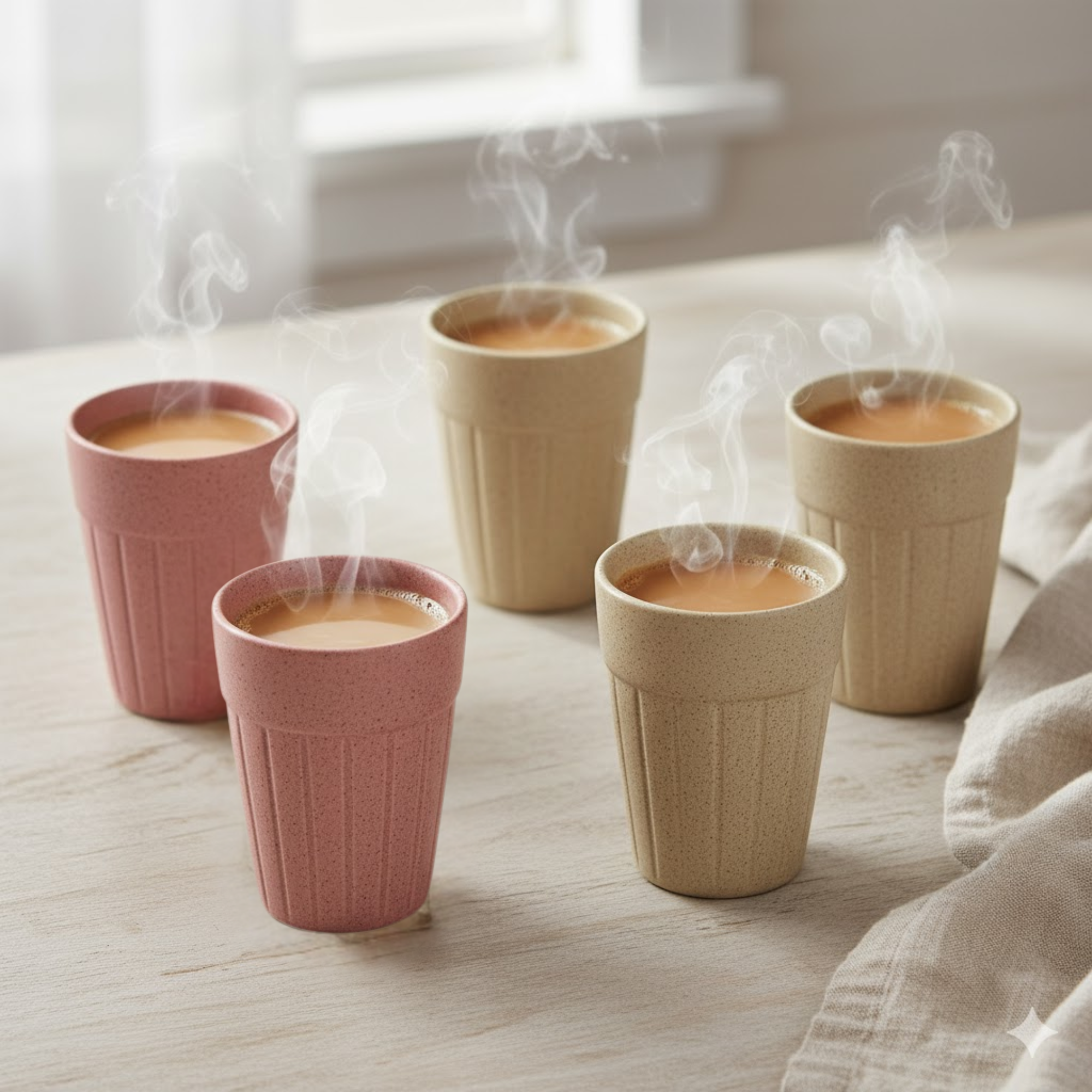 DailyAlley Ceramic Kulhad Tea Cups with Stand (Set of 6) - Speckled Chai Cups for Home & Office - Multi-Color Kulhar Set Dailyalley