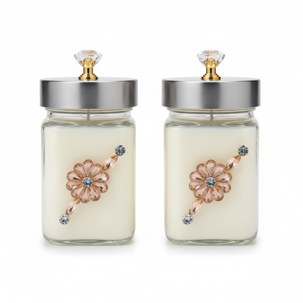 DailyAlley Wax Diya Candle Set | Jewel Top Candle Duo | Decorative Candles for Diwali & Home Decor Gift Hamper Dailyalley