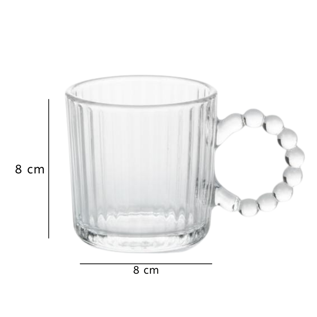 DailyAlley Set of 6 Ribbed Glass Coffee Mugs with Pearl Bead Handles for Latte, Tea & Cappuccino. Dailyalley