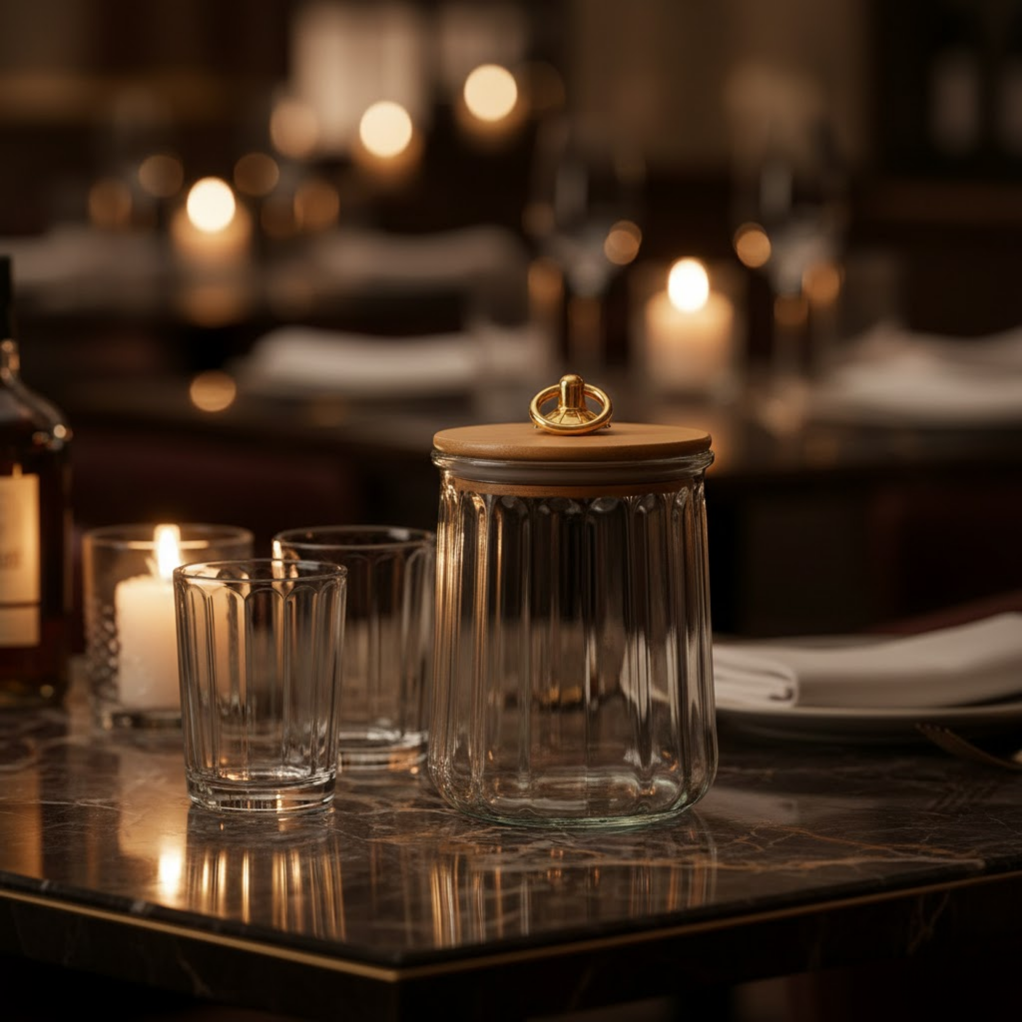 DailyAlley Glass Storage Canisters (Set of 3) | Ribbed Borosilicate Glass Jars with Airtight Bamboo Lids & Gold Handles | Kitchen Containers Dailyalley