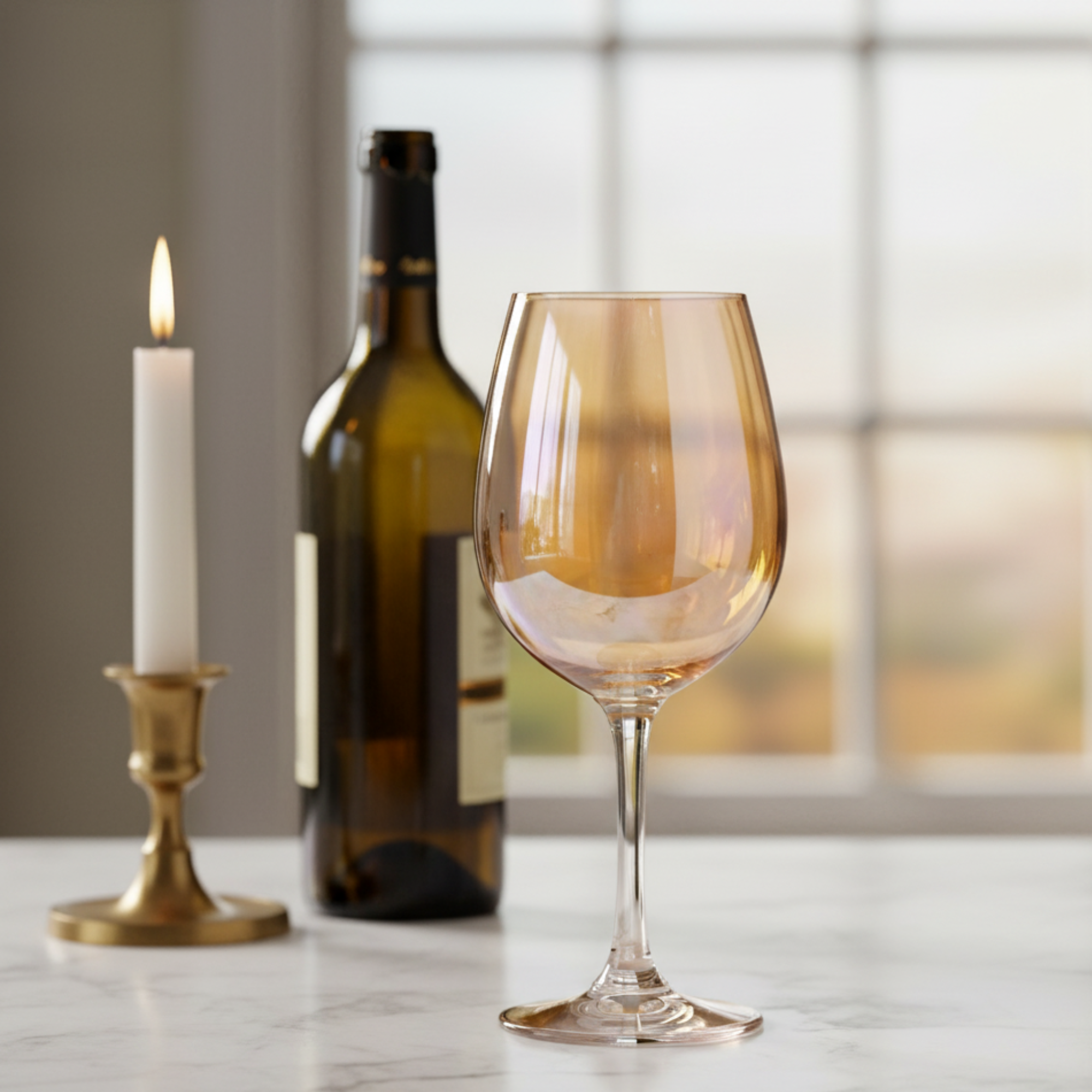 7-Pc Iridescent Wine Decanter Set w/ Amber Gold Lustre. Premium Aerating Carafe & 6 Glasses. Luxury Barware for Weddings & Entertaining. Dailyalley