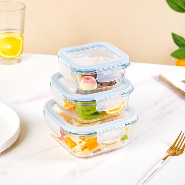 DailyAlley Glass Food Storage Set (3-Pack) – BPA-Free Borosilicate Containers with Airtight Lids, Leak-Proof, Microwave & Freezer Safe Dailyalley