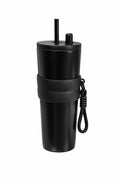 700ml Stainless Steel Kids Water Bottle with Dual Straw & Handle | Leakproof Sipper Cup for School | Spill-Resistant Lid, Easy-Grip Silicone Band | Durable Travel Mug for Water, Milk & Juice (Black)