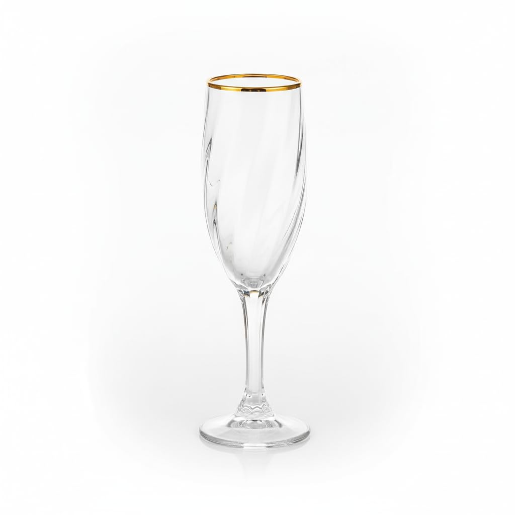 Premium Champagne Flutes Set of 6 (300ml Each) - Luxury Twisted Design Crystal Glasses - Elegant Wine & Whisky Glass Set for Cocktails, Parties, Weddings & Gifting - Transparent