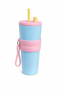 700ml Stainless Steel Kids Water Bottle with Dual Straw & Handle | Leakproof Sipper Cup for School | Spill-Resistant Lid, Easy-Grip Silicone Band | Durable Travel Mug for Water, Milk & Juice (Blue)