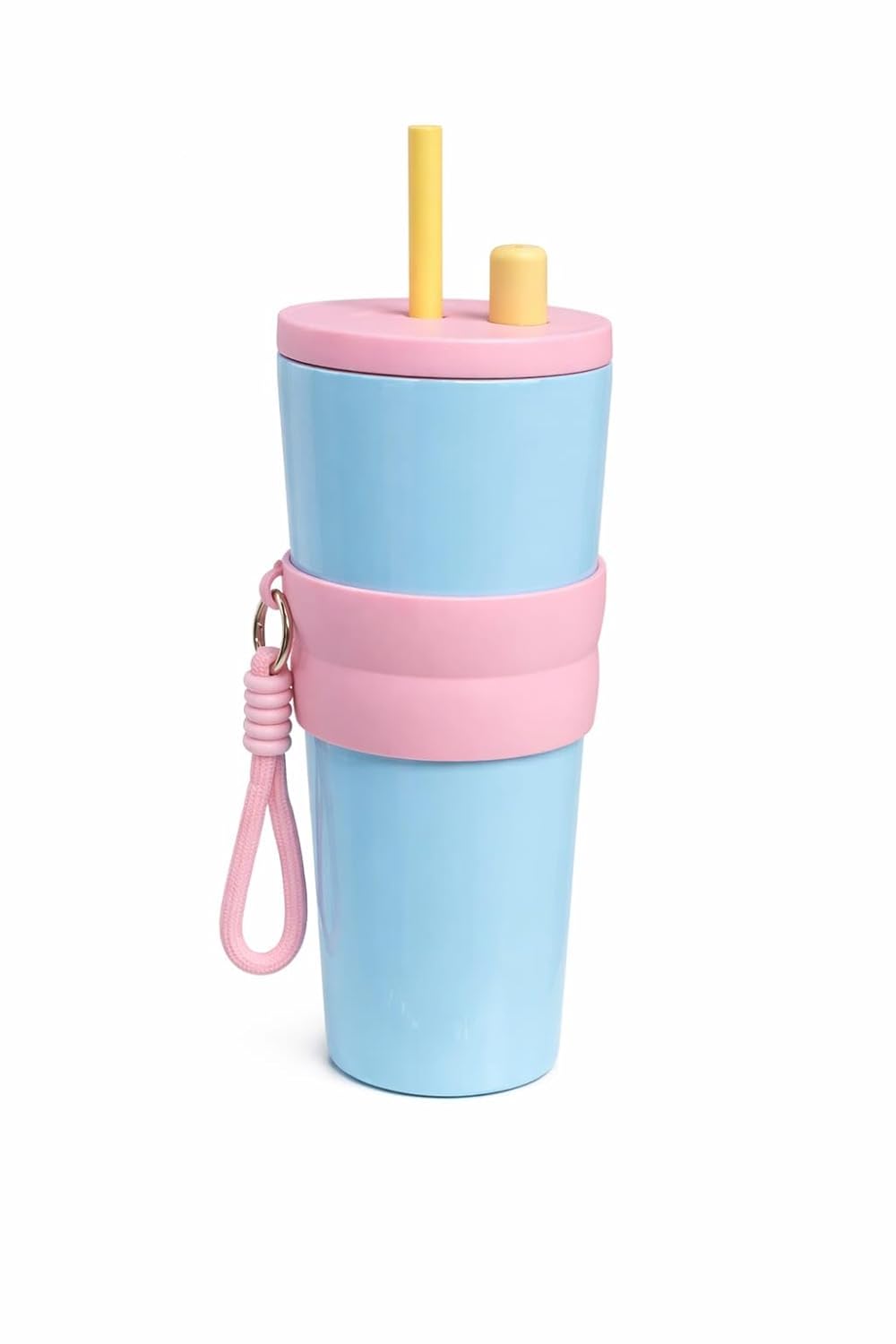 700ml Stainless Steel Kids Water Bottle with Dual Straw & Handle | Leakproof Sipper Cup for School | Spill-Resistant Lid, Easy-Grip Silicone Band | Durable Travel Mug for Water, Milk & Juice (Blue)
