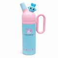 Cute Bear Insulated Water Bottle with Handle, Pink Blue Vacuum Flask, Leakproof Double Wall Thermal Bottle, Kids School Travel Mug, Happy Every Day Design, Hot & Cold Drink Bottle (Blue)