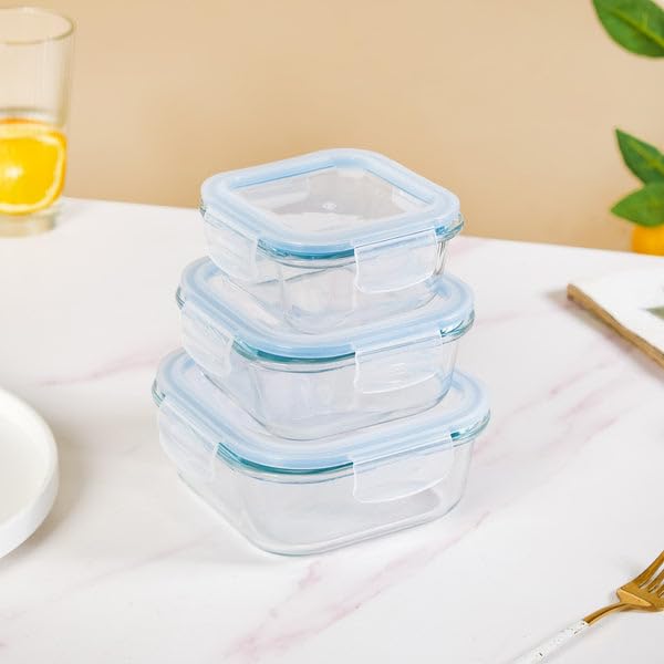 DailyAlley Glass Food Storage Set (3-Pack) – BPA-Free Borosilicate Containers with Airtight Lids, Leak-Proof, Microwave & Freezer Safe Dailyalley