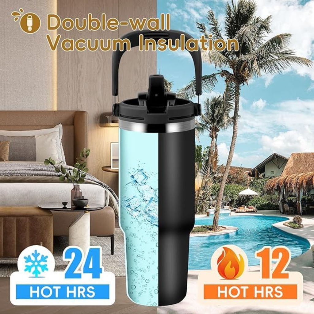 Insulated Tumbler with Handle & Leak-Proof Lid, Stainless Steel Vacuum Travel Mug for Coffee, Keeps Drinks Hot or Cold, Fits Car Cup Holders. Dailyalley