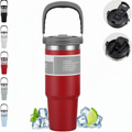 DailyAlley Red Travel Mug - A stylish and insulated travel mug with a handle, perfect for keeping your drinks hot or cold on the go. Dailyalley