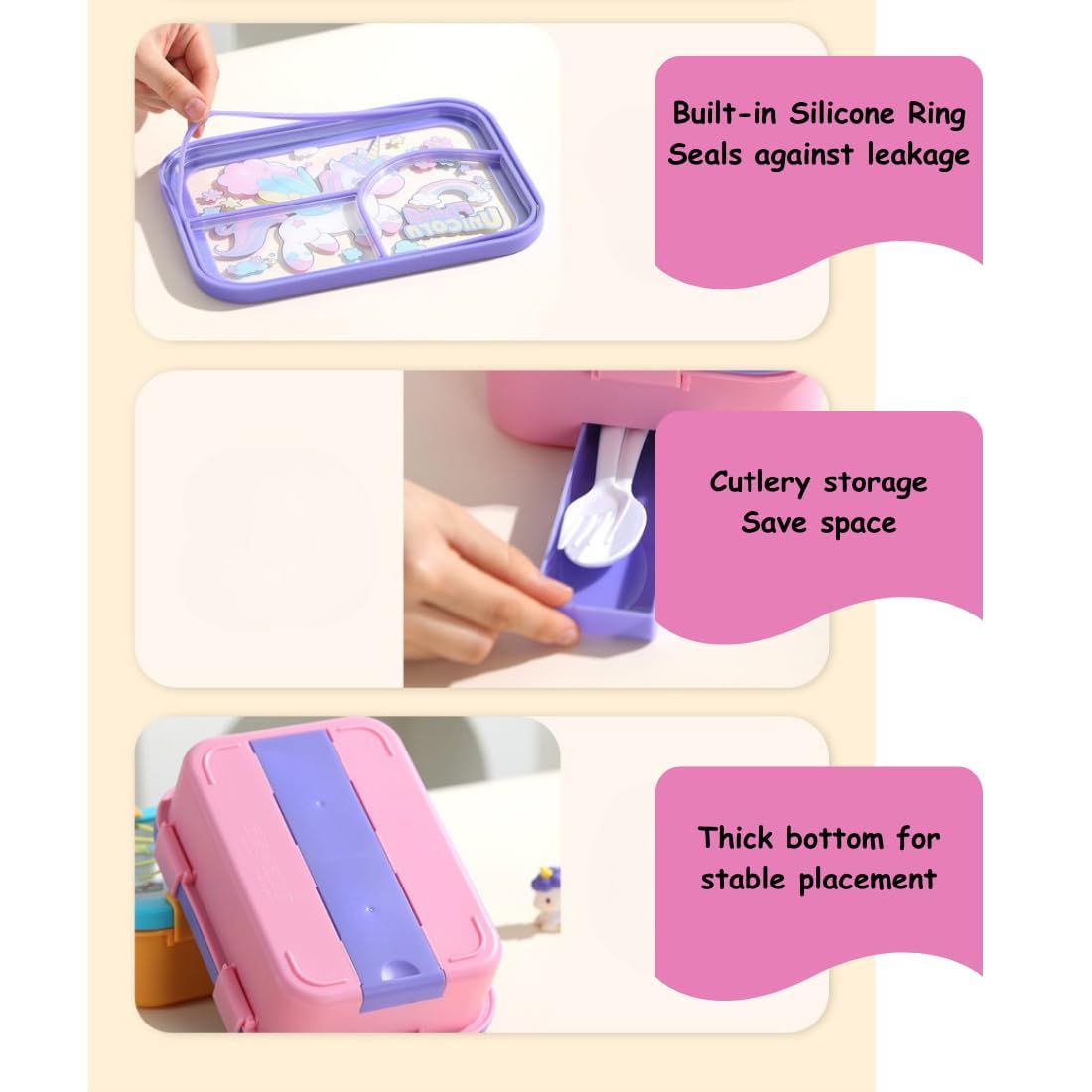 3 Compartment Stainless Steel Lunch Box for Kids | Leakproof Bento Tiffin Box (SS304) with Spoon & Fork