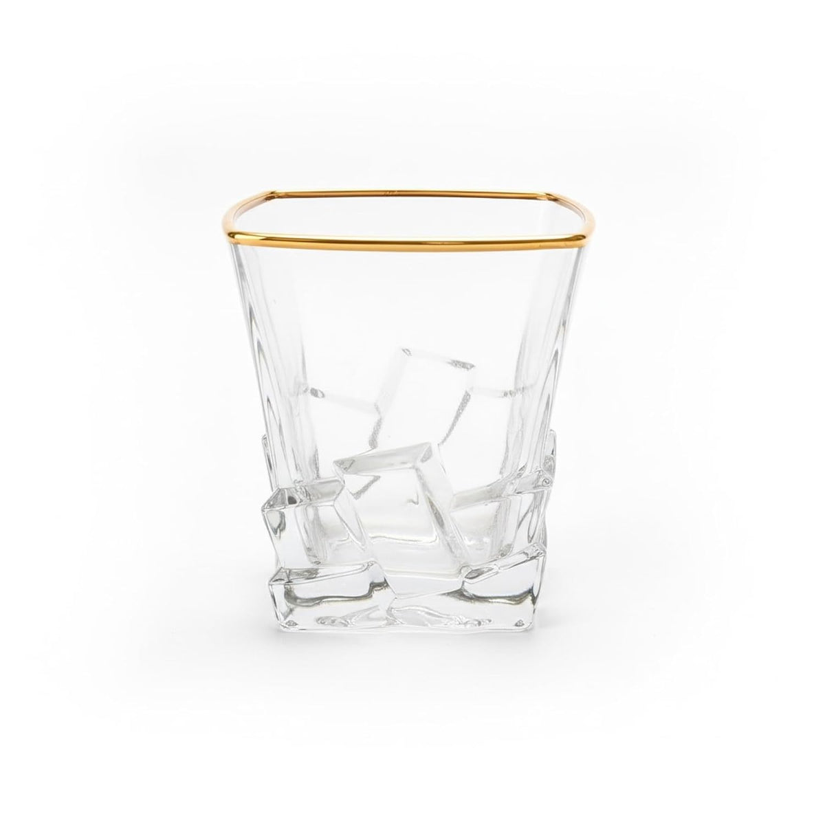 Premium Whisky Glass Set of 6 | 300ml Heavy Base Crystal Design Glasses with Golden Rim | Elegant Square Design Glasses for Whisky, Scotch, Cocktails and Bar Use