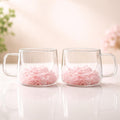 Floral Glass Cup (Pack of 2) | Premium Transparent Double Wall Mug with Flowers (Baby Pink)