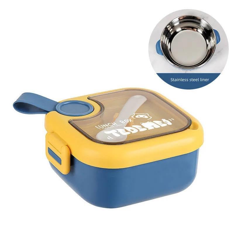 Lunch Box for Kids | Cute Tiffin Box for School | Stainless Steel Box with Leakproof Lid, Sauce Container & Spoon (Blue Round)