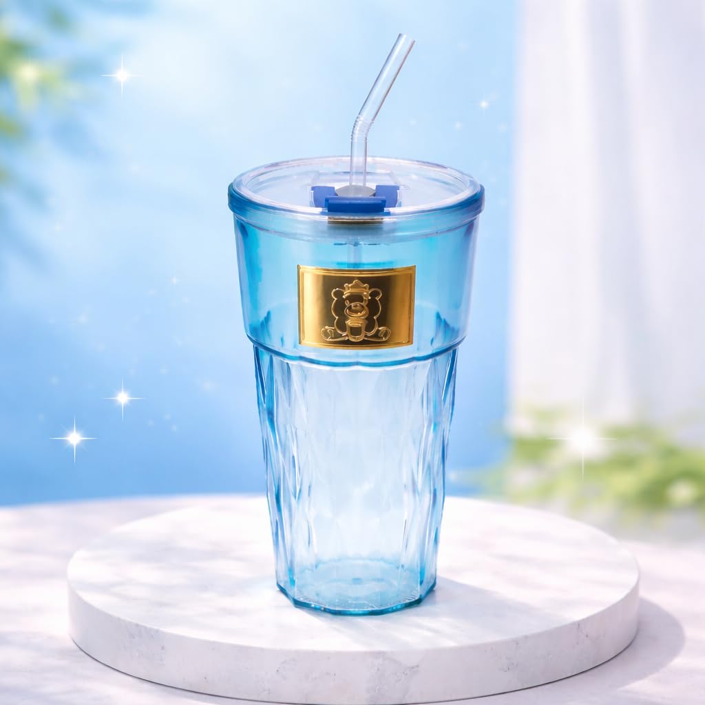 Glass Sipper Set of 2 with Lid and Straw (400ml Each)