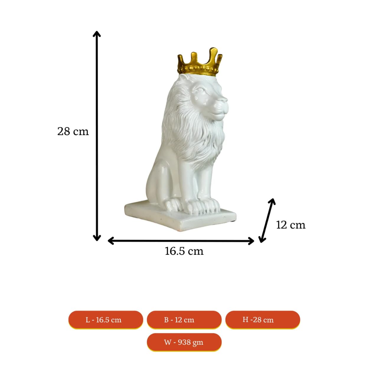 DailyAlley White & Black Lion King Statue Set of 2 (11 Inch) – Premium Polyresin Royal Lion Showpiece with Gold Crown | Modern Home Decor, Office Desk Decoration & Luxury Gifting Dailyalley