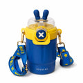 300 ml Kids Water Bottle with Stylish Carry Strap | Leakproof Lock Cap | Cute Cartoon Design | Portable Sipper for School & Travel (Blue)