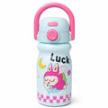 Cute cartoon printed water bottle with handle. 520 ml capacity, lightweight and easy to carry. Perfect for kids, school, travel and daily use. (Blue)