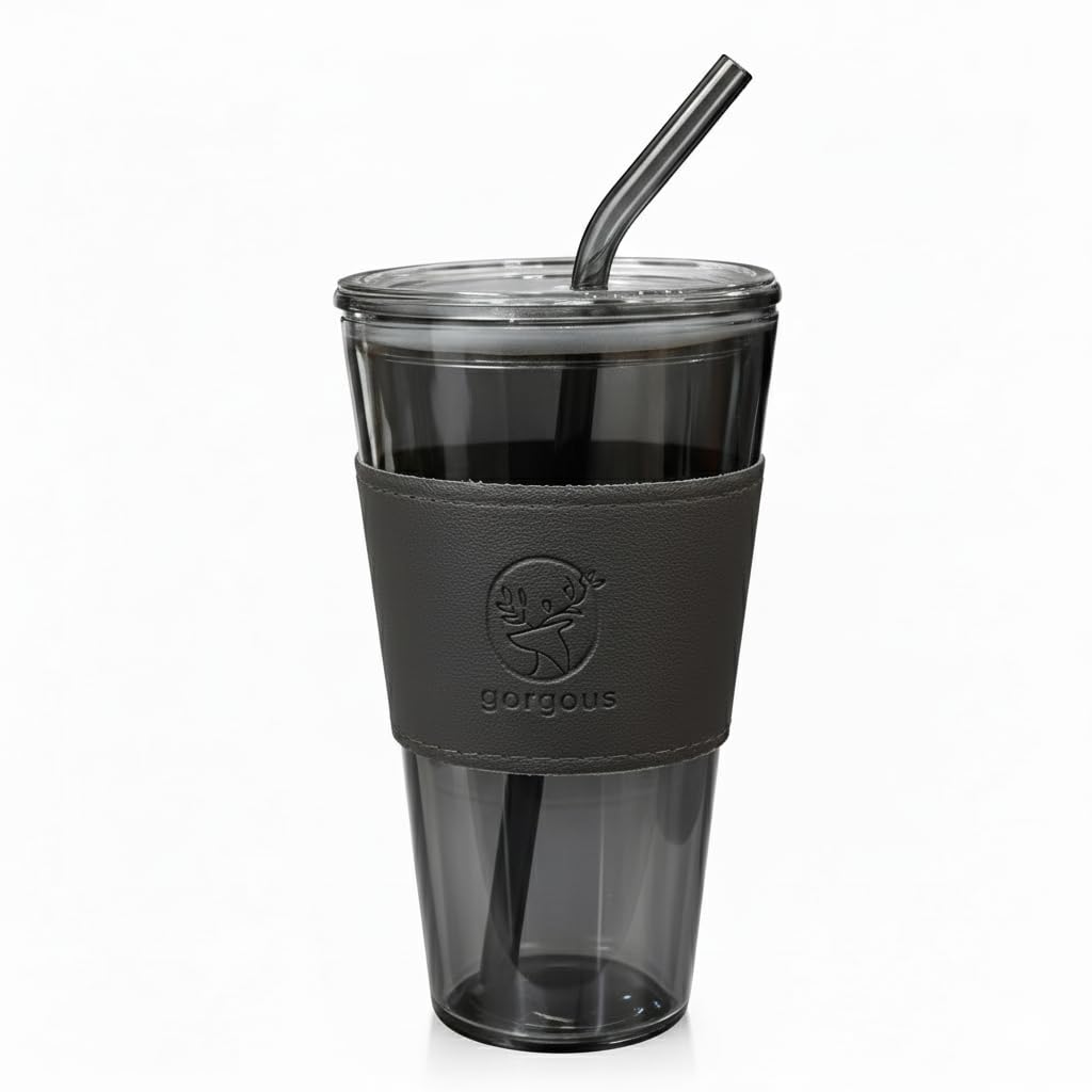 DailyAlley 400ml Glass Tumbler with Lid & Straw (Free Item Inside)