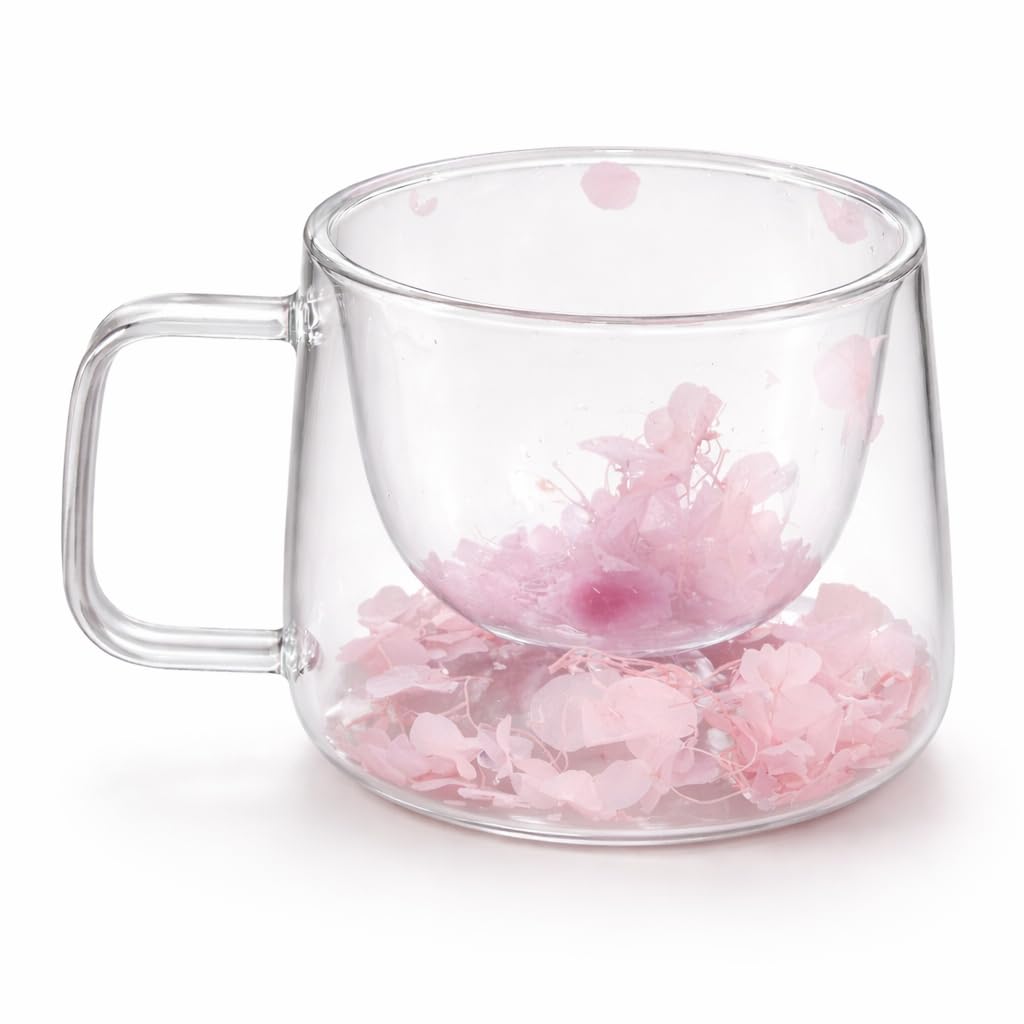 Floral Glass Cup (Pack of 2) | Premium Transparent Double Wall Mug with Flowers (Baby Pink)