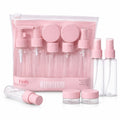Travel Bottles for Toiletries with Pouch (7 Pcs) | Refillable Toiletry Containers for Shampoo, Lotion, Creams, Perfume & Cosmetics | Portable Travel Kit (Pastel Pink)