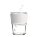 DailyAlley 400ml White Glass Sipper - An aesthetic tumbler with a leather sleeve and straw. Perfect for coffee, juice, and smoothies on the go. Dailyalley