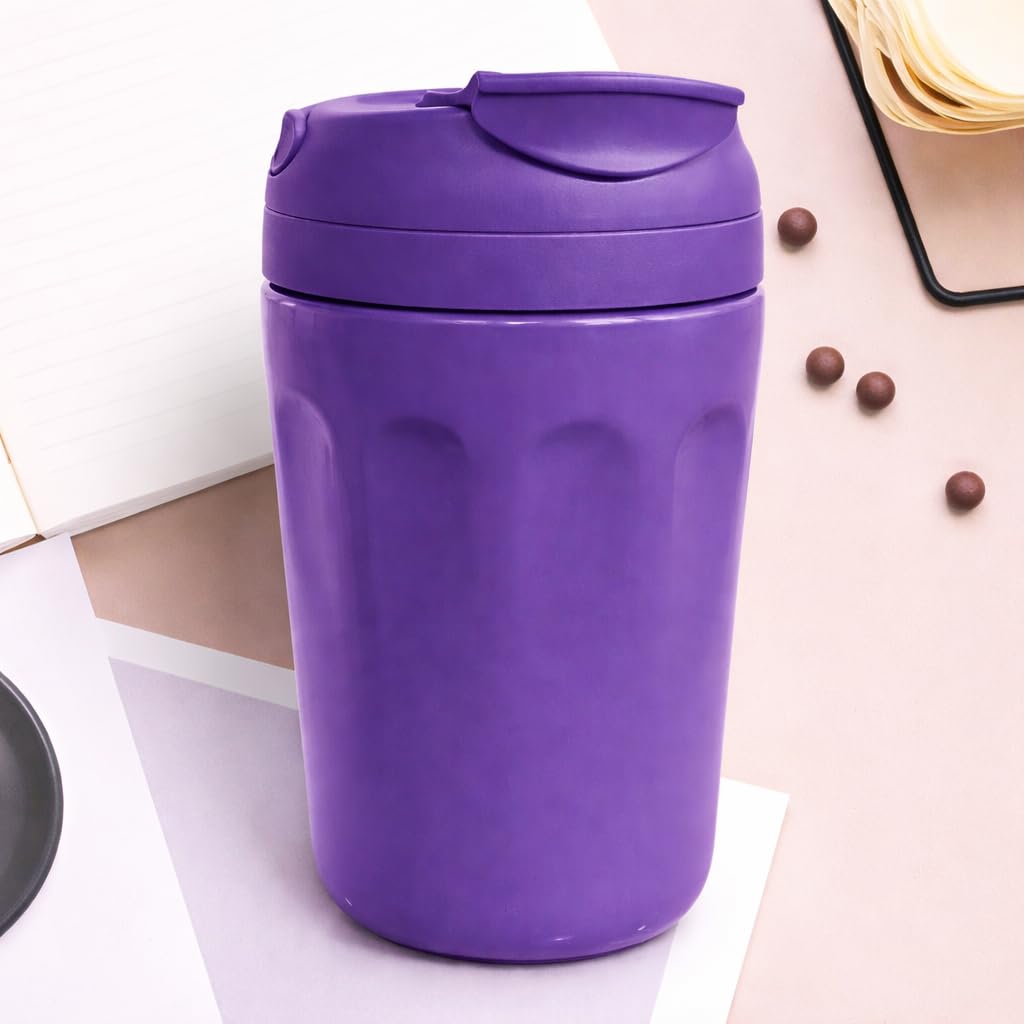Travel Coffee Mug 360ml – Double Wall Vacuum Insulated Stainless Steel Cup with Lid, Leakproof Thermal Tumbler for Office & Coffee (Purple)