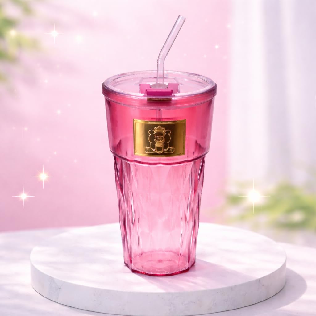 Glass Sipper Set of 2 with Lid and Straw (400ml Each)