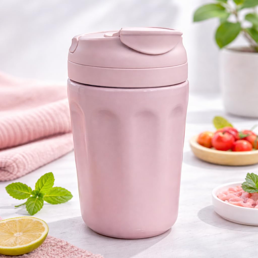 Travel Coffee Mug 360ml – Double Wall Vacuum Insulated Stainless Steel Cup with Lid, Leakproof Thermal Tumbler for Office & Coffee (Pink)