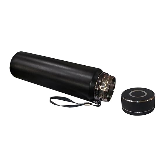 Black metal canister with a smaller round component on a white background