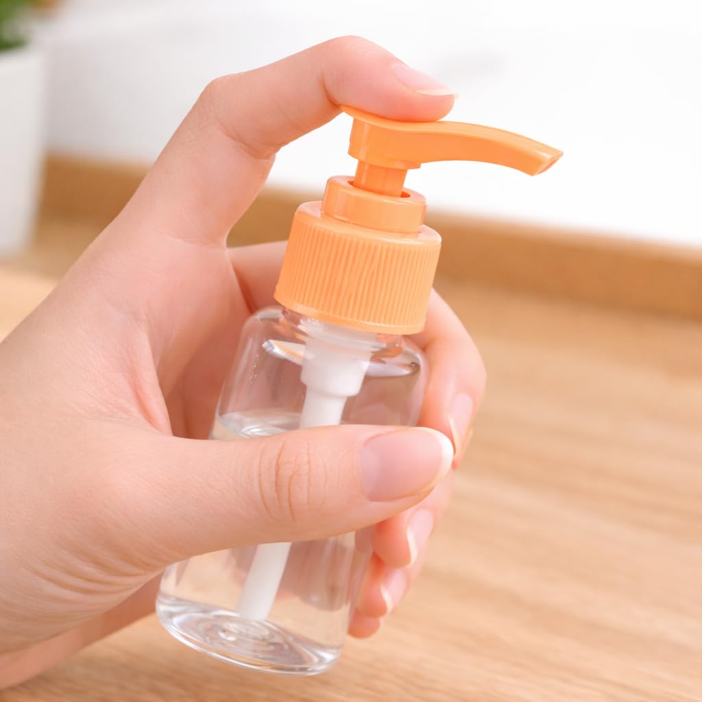 Travel Bottles for Toiletries with Pouch (7 Pcs) | Refillable Toiletry Containers for Shampoo, Lotion, Creams, Perfume & Cosmetics | Portable Travel Kit (Orange)