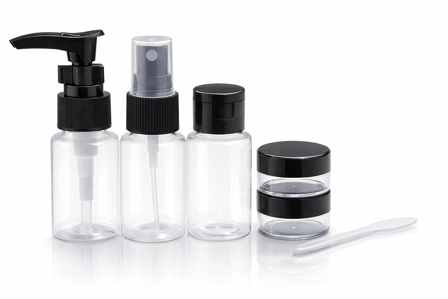 Travel Bottles for Toiletries with Pouch (6 Pcs) | Refillable Empty Toiletry Containers for Shampoo, Lotion, Creams, Perfume & Cosmetics | Portable Travel Kit (Black)