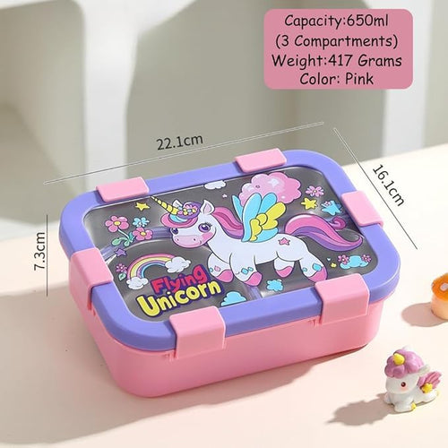 3 Compartment Stainless Steel Lunch Box for Kids | Leakproof Bento Tiffin Box (SS304) with Spoon & Fork