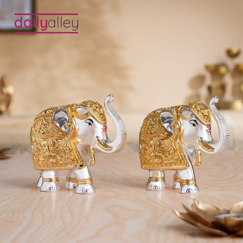 Daily Alley TrunkUp Elephant Pair - Gold & Silver Plated Dailyalley