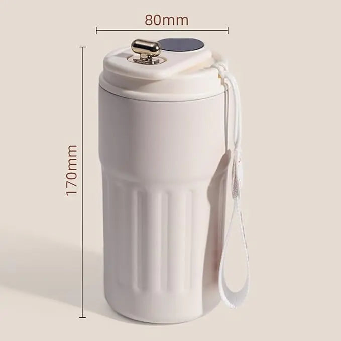 White water bottle with measurements on a beige background