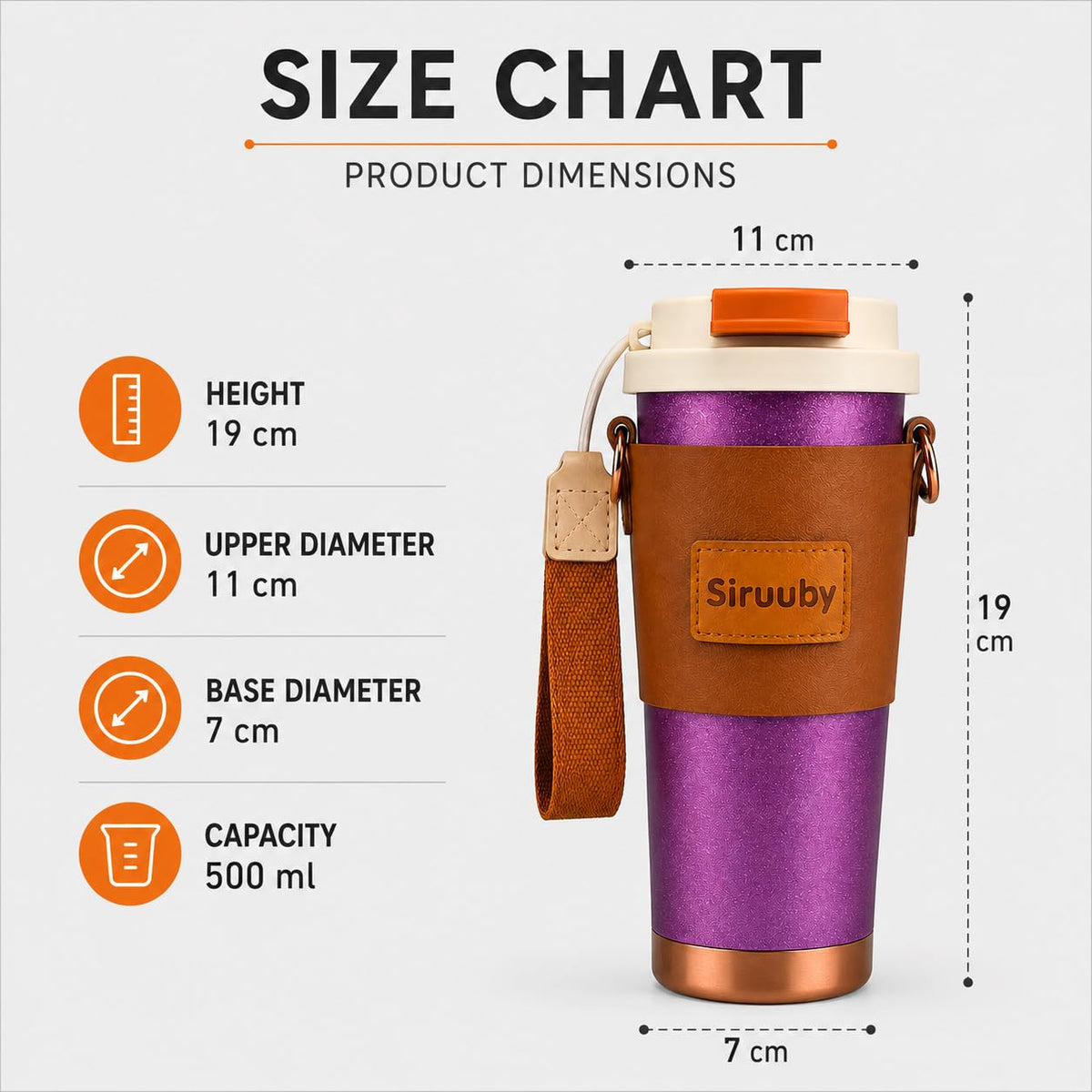 DailyAlley Stainless Steel Coffee Tumbler Sipper with Mineral Stone Filter (500ml) | Premium Hot & Cold Travel Mug with Straw Lid & Carry Strap | Luxury Coffee Cup for Office, Car & Gifting (Purple)