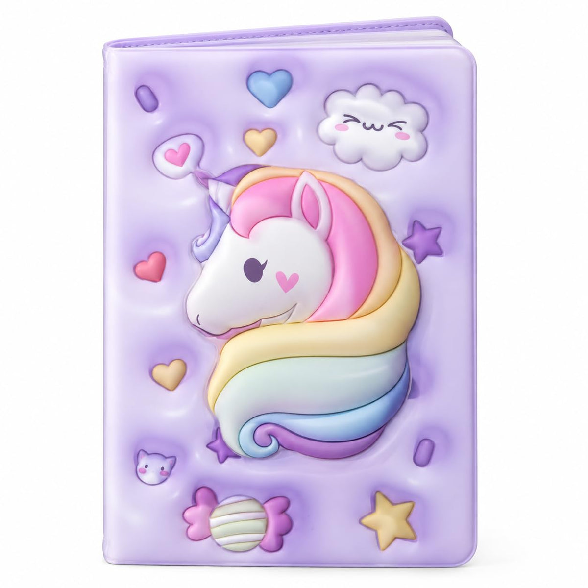 3D Squishy Unicorn Diary for Kids, Fancy Notebook for Girls, Cute Soft Touch Diary with 100 Pages, Kids Notepad for School, Personal Notes, Drawing & Writing (Purple)