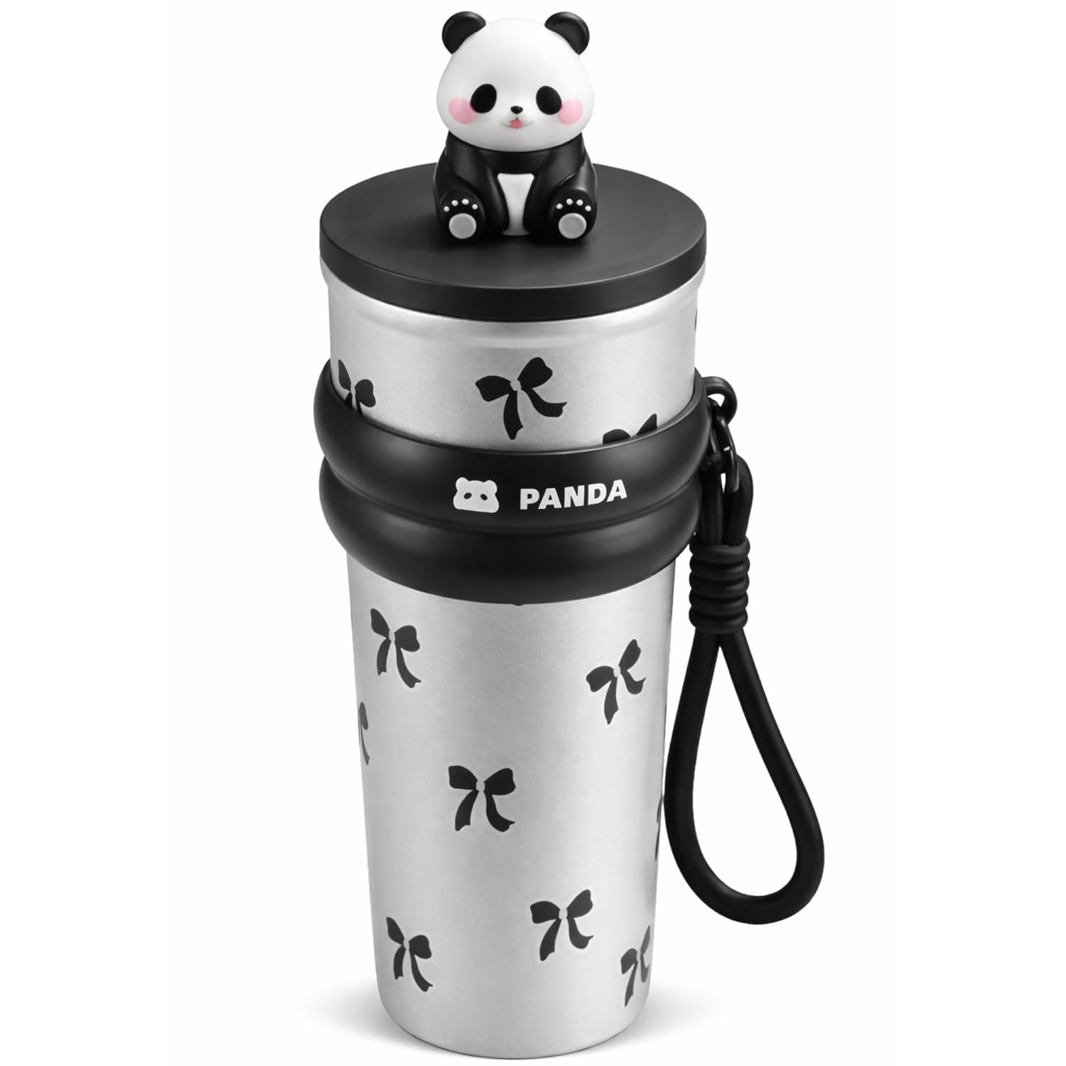 DailyAlley Black Panda Water Bottle - A cute, cherry-designed water bottle perfect for staying hydrated with a touch of fun and style.