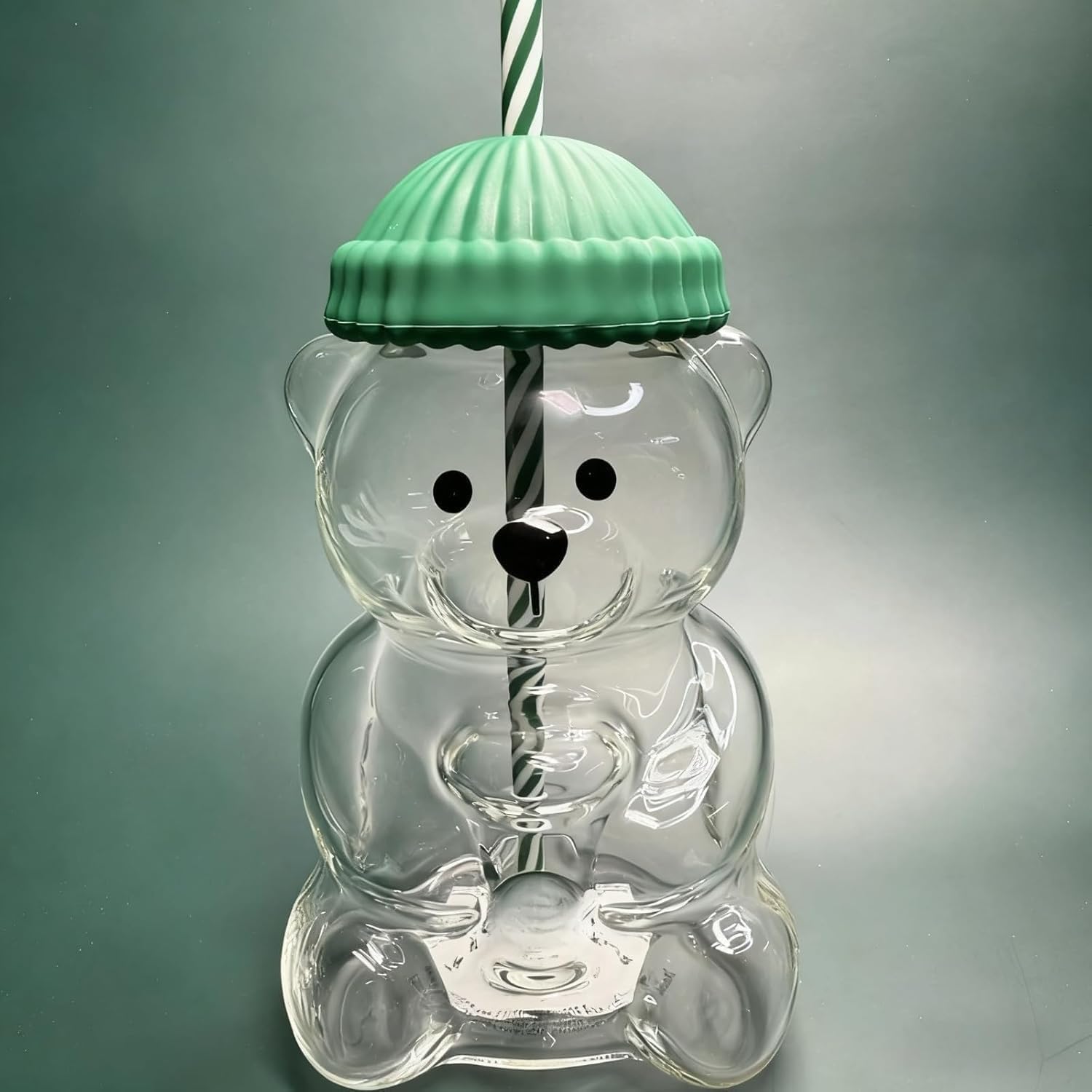 Bear Shaped Glass Cup with Straw & Lid