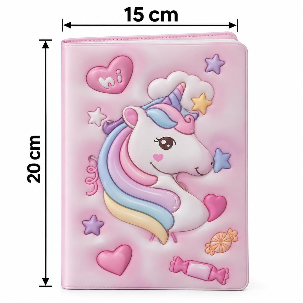 3D Squishy Unicorn Diary for Kids, Fancy Notebook for Girls, Cute Soft Touch Diary with 100 Pages, Kids Notepad for School, Personal Notes, Drawing & Writing (Pink)