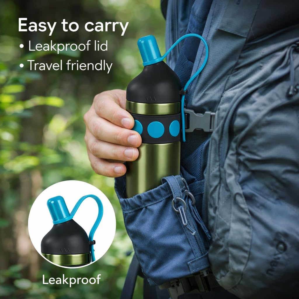 Stainless Steel Thermal Water Bottle 750ml – Double Wall Vacuum Insulated, Leak-Proof, Portable Strap Design for Travel, Office & Outdoor use (Green)