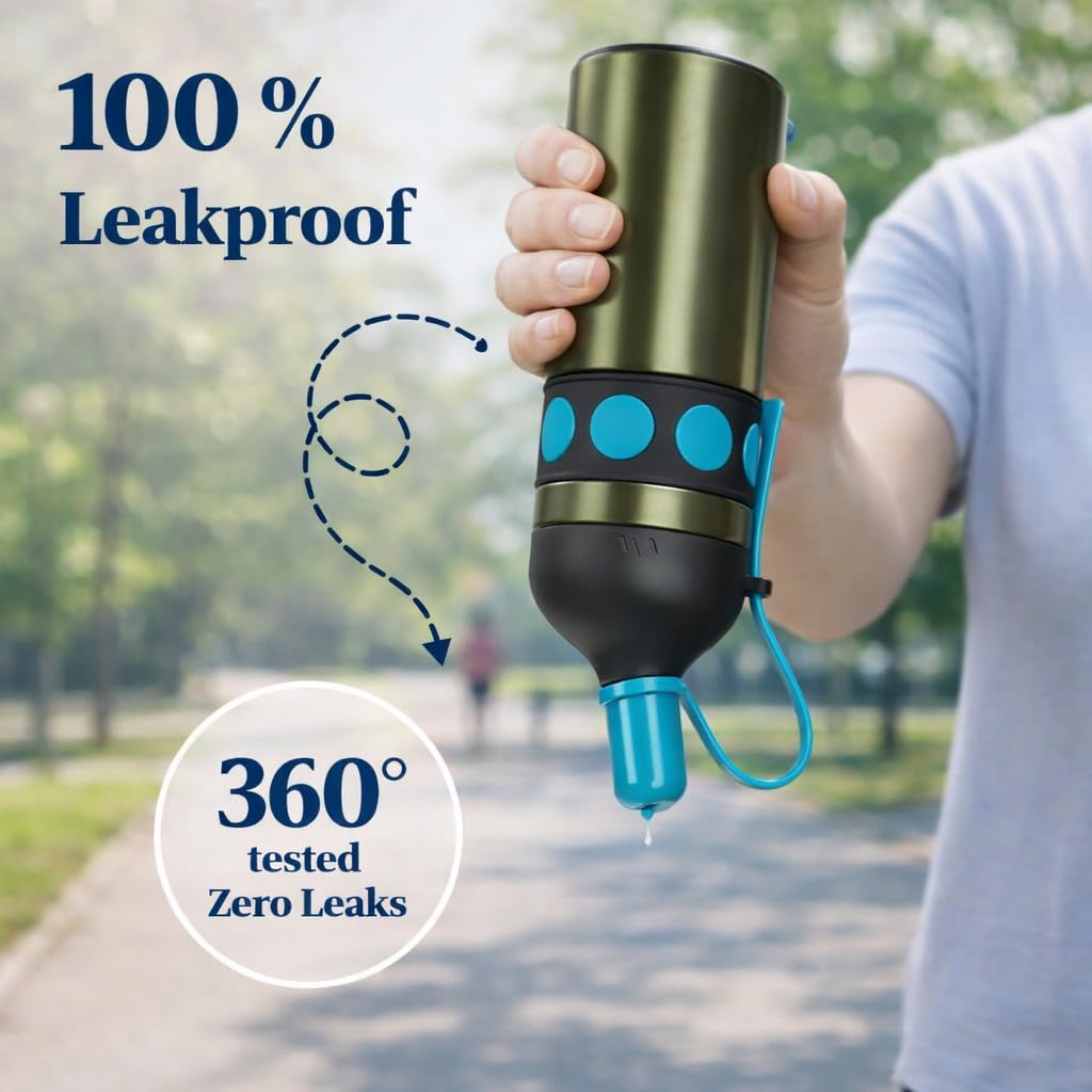 Stainless Steel Thermal Water Bottle 750ml – Double Wall Vacuum Insulated, Leak-Proof, Portable Strap Design for Travel, Office & Outdoor use (Green)