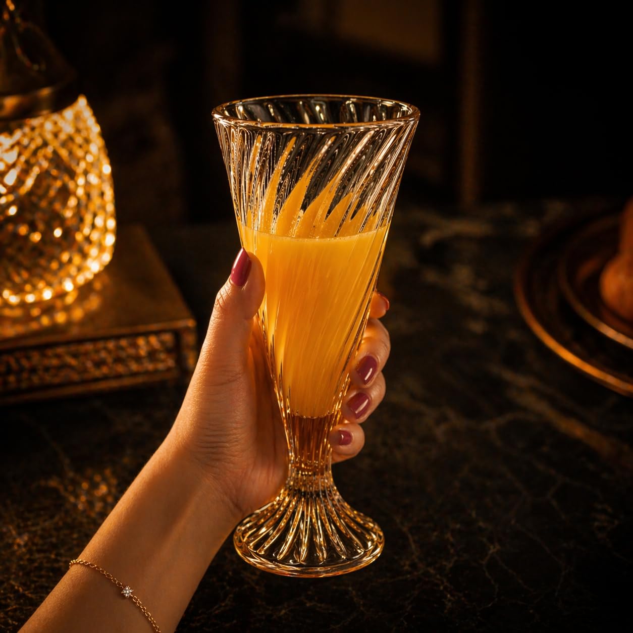 Premium Crystal Fluted Drinking Glass (Set of 2-300ml Each)