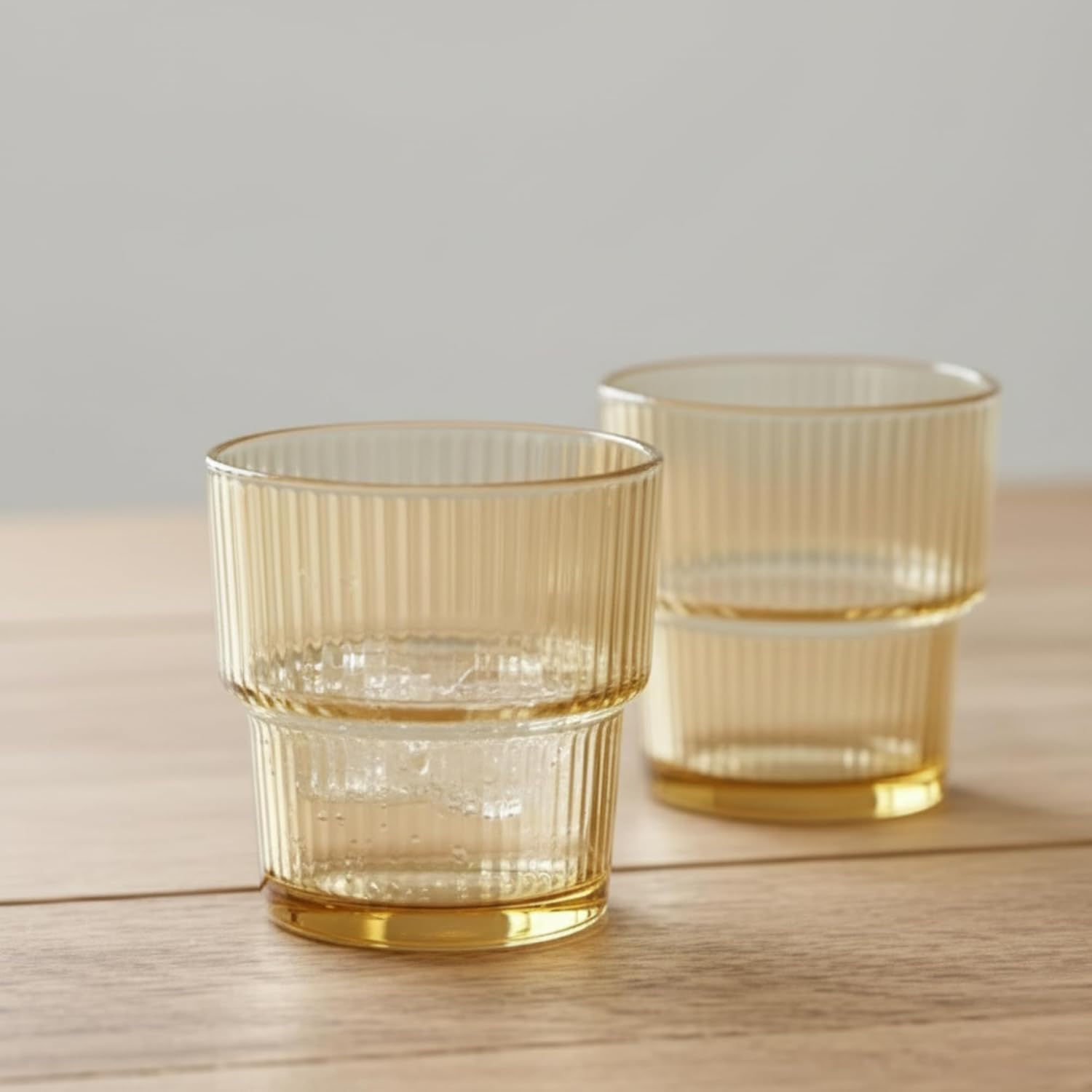 DailyAlley Amber Ribbed Glass Set (6-Pack, 250ml) | Elegant Tumblers for Water, Juice & Cocktails | Modern Dishwasher Safe Drinkware for Home Dailyalley