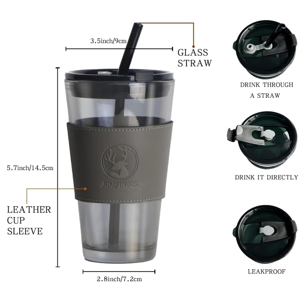 DailyAlley 400ml Glass Tumbler with Lid & Straw (Free Item Inside)