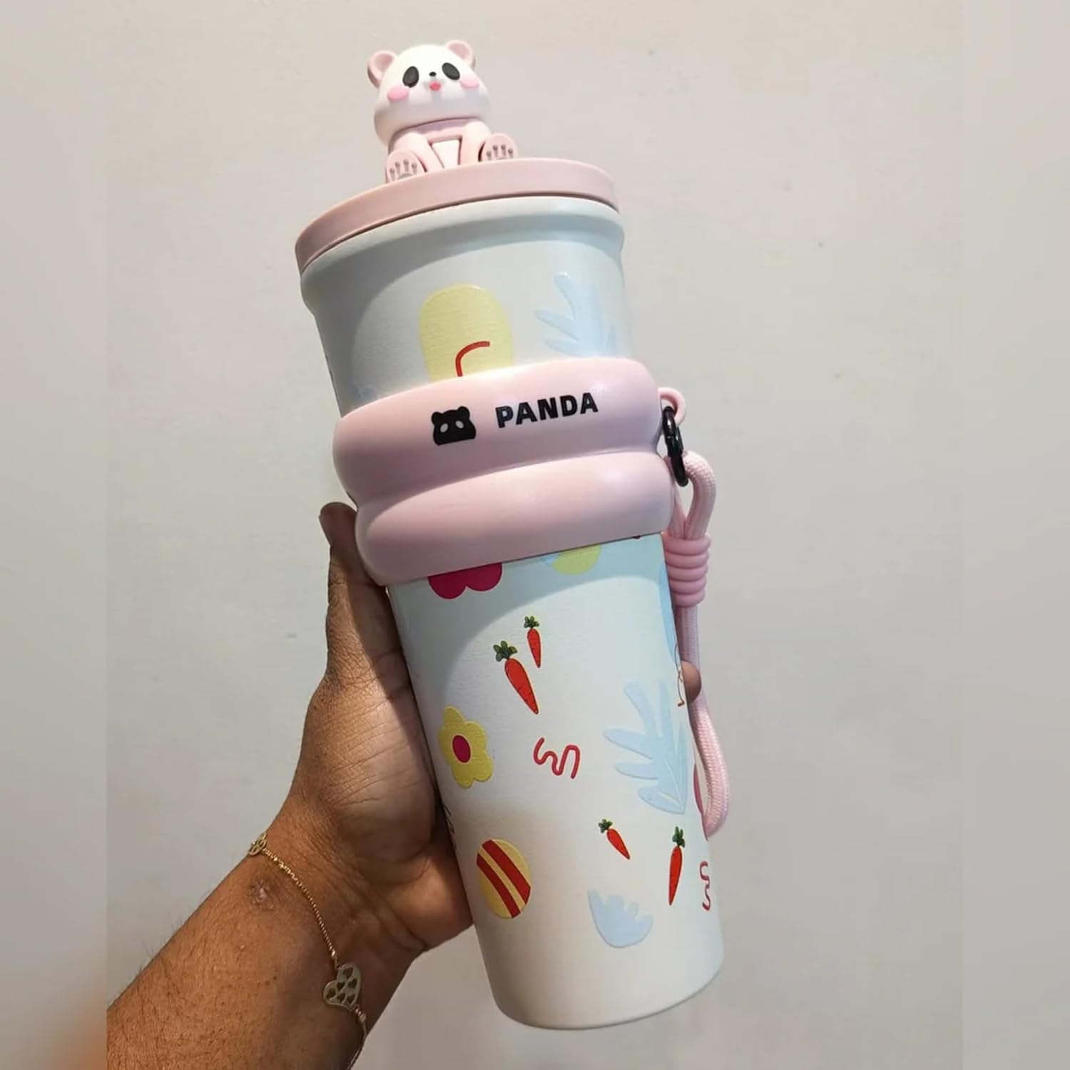 DailyAlley Pink Panda Water Bottle - A cute, cherry-designed water bottle perfect for staying hydrated with a touch of fun and style. Dailyalley