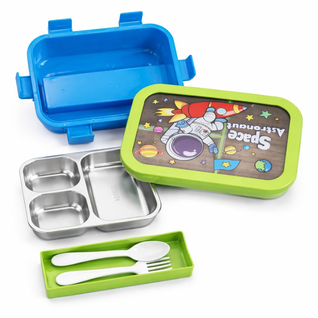 Kids Stainless Steel Lunch Box (SS304) with 3 Compartments