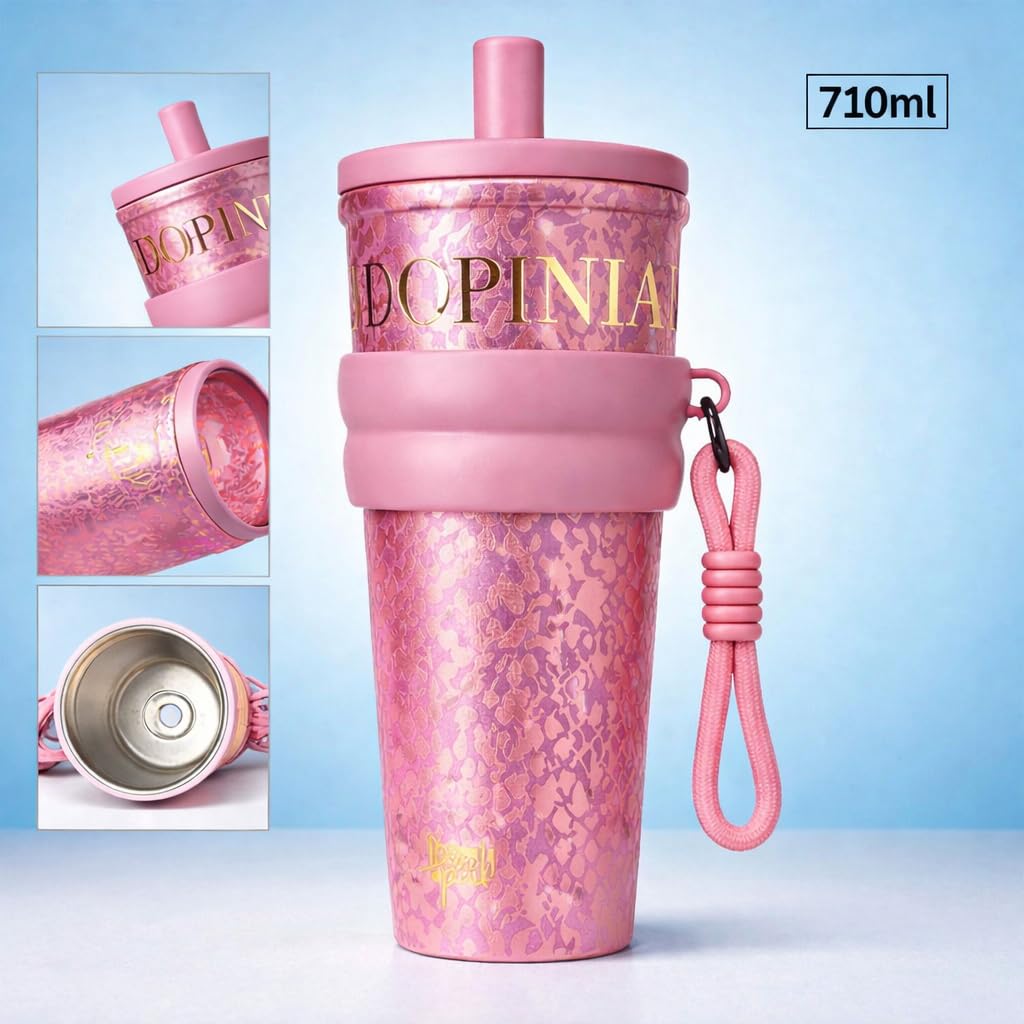 Stainless Steel Water Bottle for Women & Girls (710ml) – Luxury & Stylish Tumbler, Leakproof, Portable & Reusable Sipper Bottle for School, College, Office, Gym & Travel (Pink)